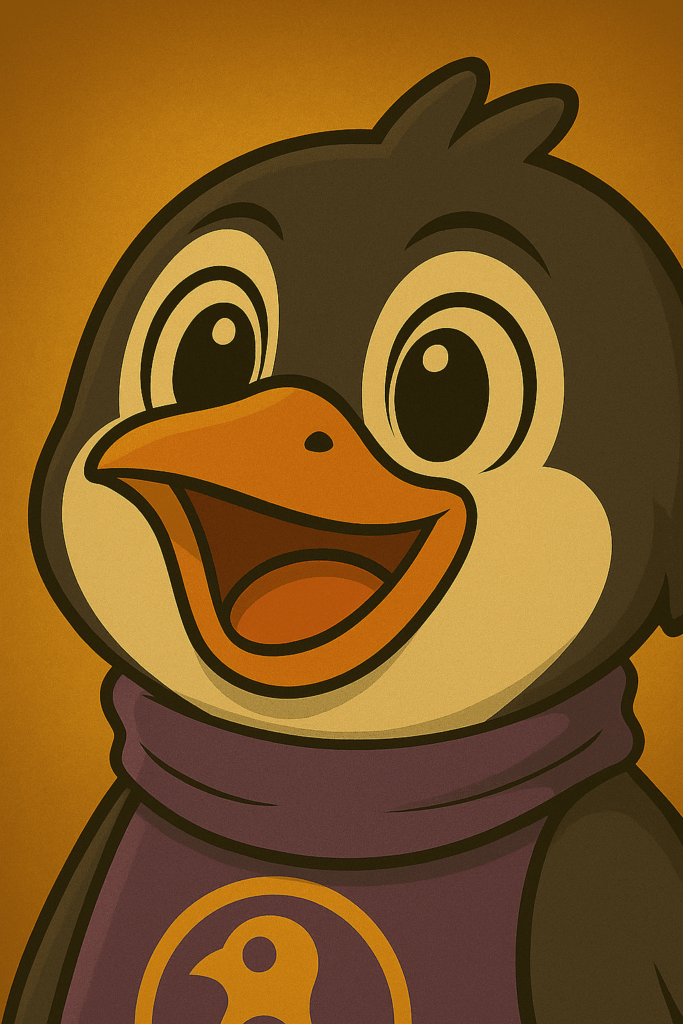 笑顔で口を大きく開けた可愛い鳥のキャラクター。