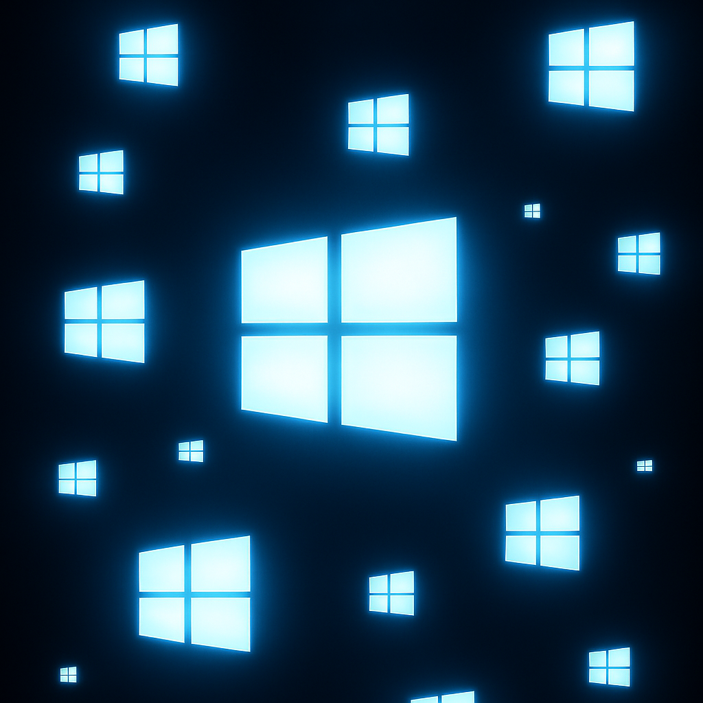 無限に増殖するWindowsロゴ - 通知が止まらない状況を表現