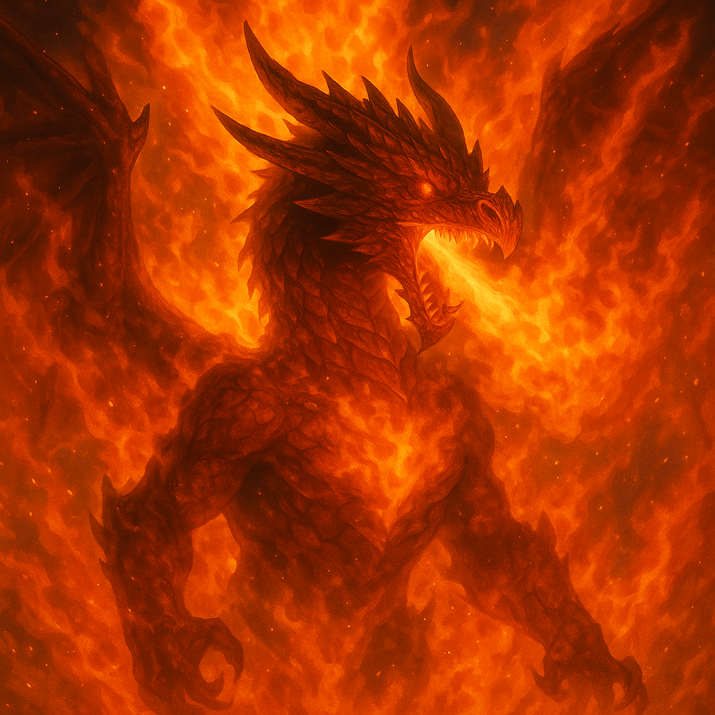 炎のエネルギーを宿し制裁者として君臨するドラゴンの威厳ある姿