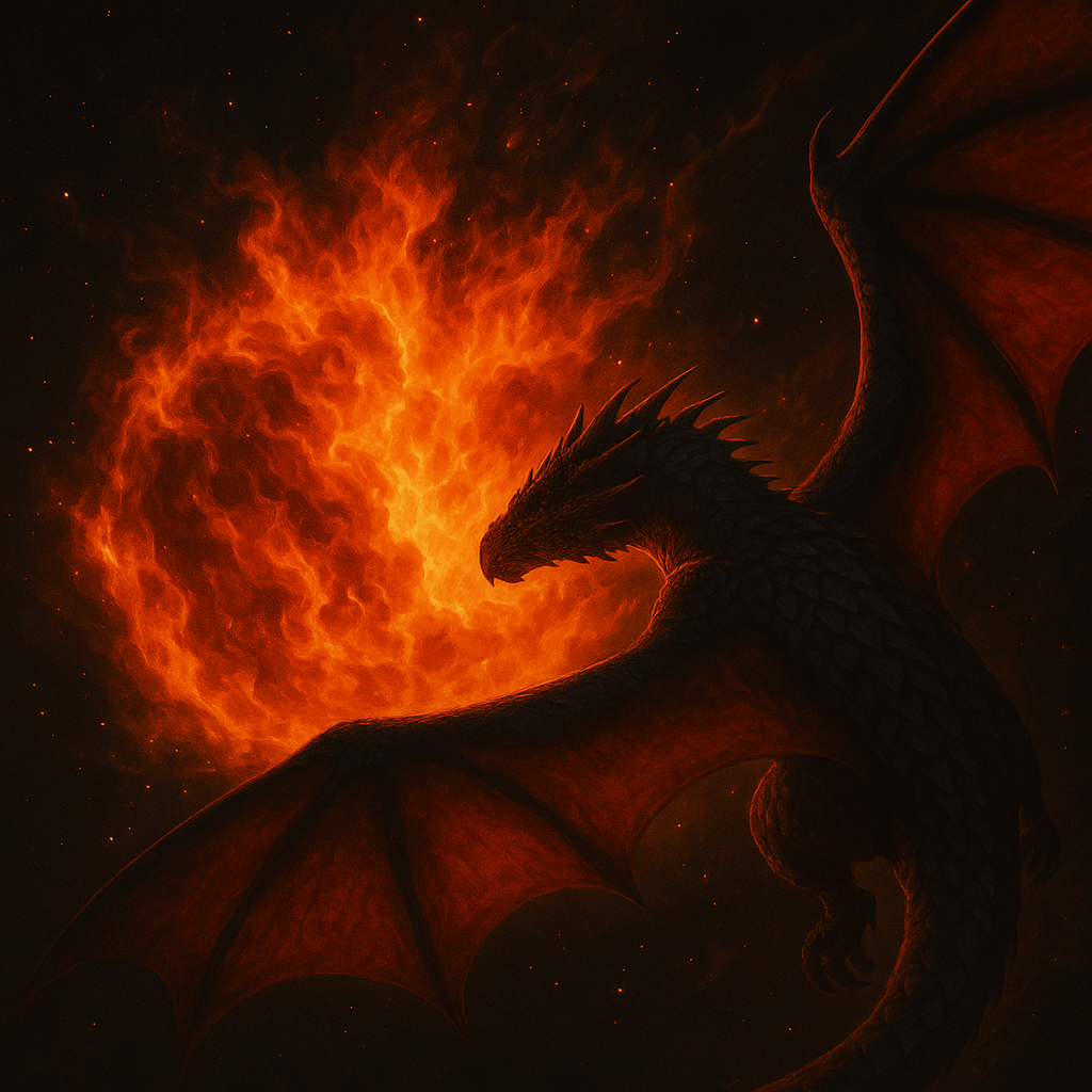 破壊された炎のリンゴとドラゴンの威厳ある姿