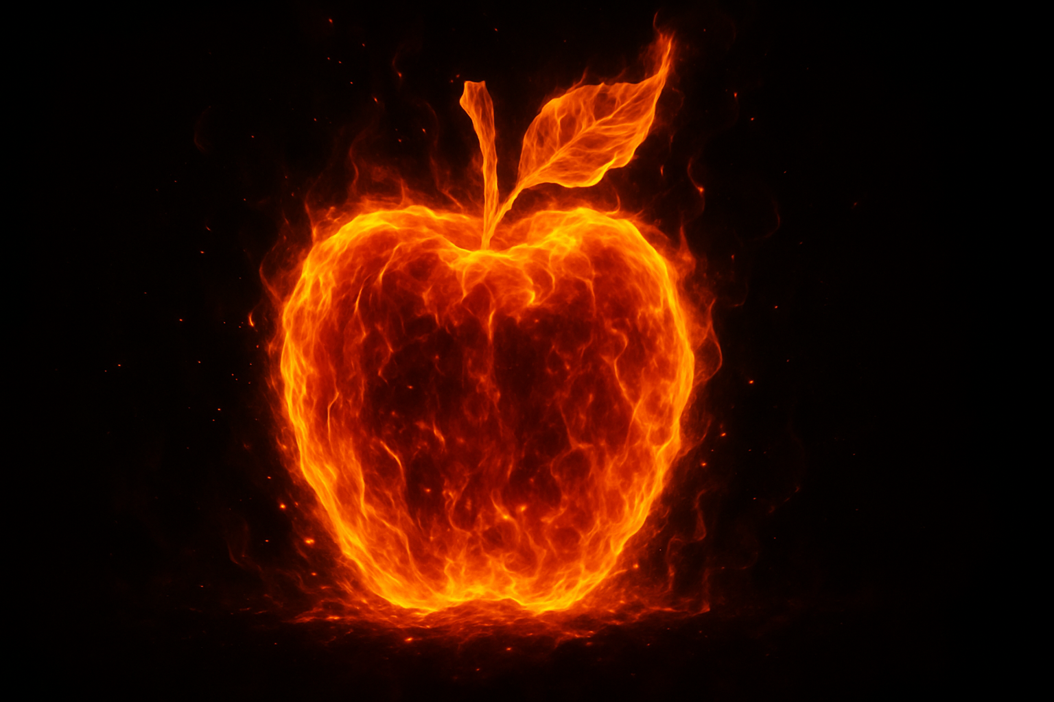 炎で形作られた禁断の果実が暗闇に浮かぶ幻想的なイメージ