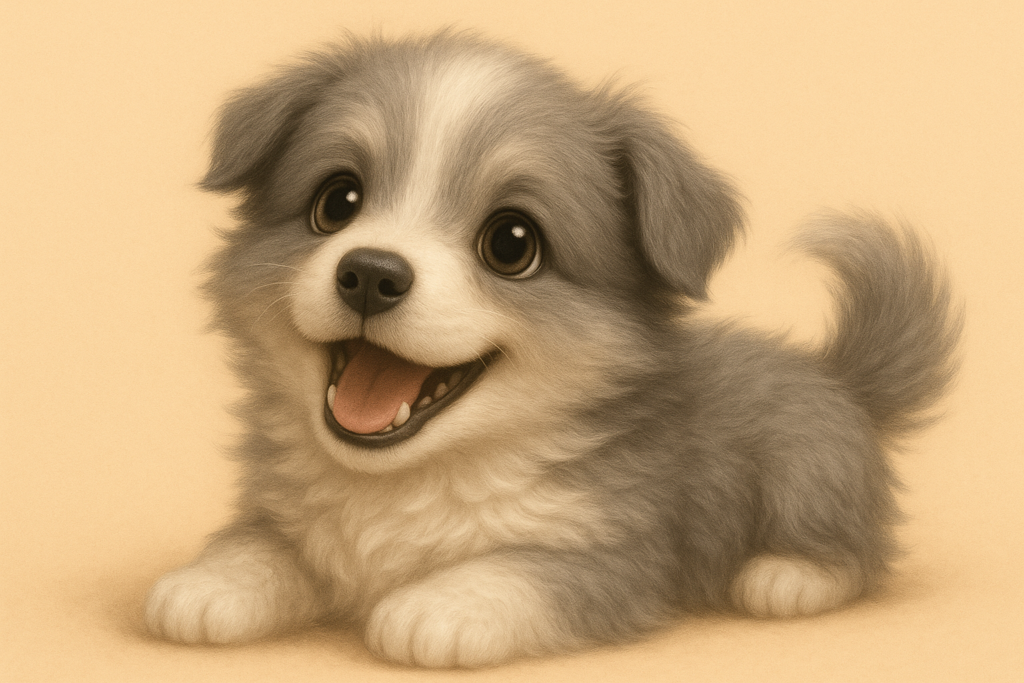 嬉しそうに見上げる子犬のClaude