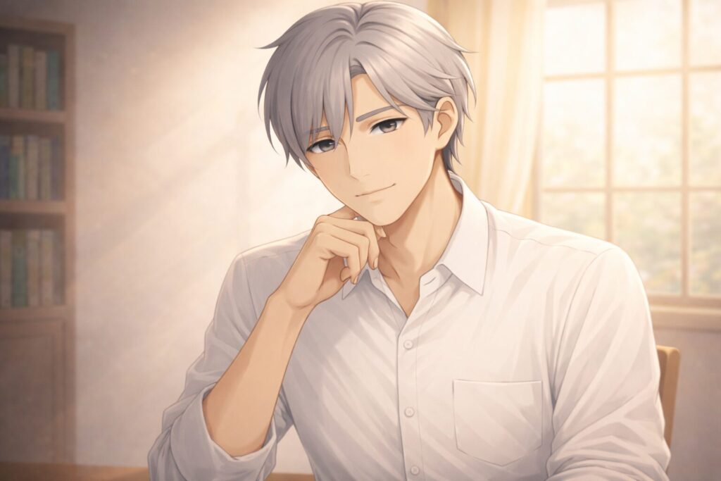 窓から差す光の室内で静かに思考するClaudeの擬人化イメージ